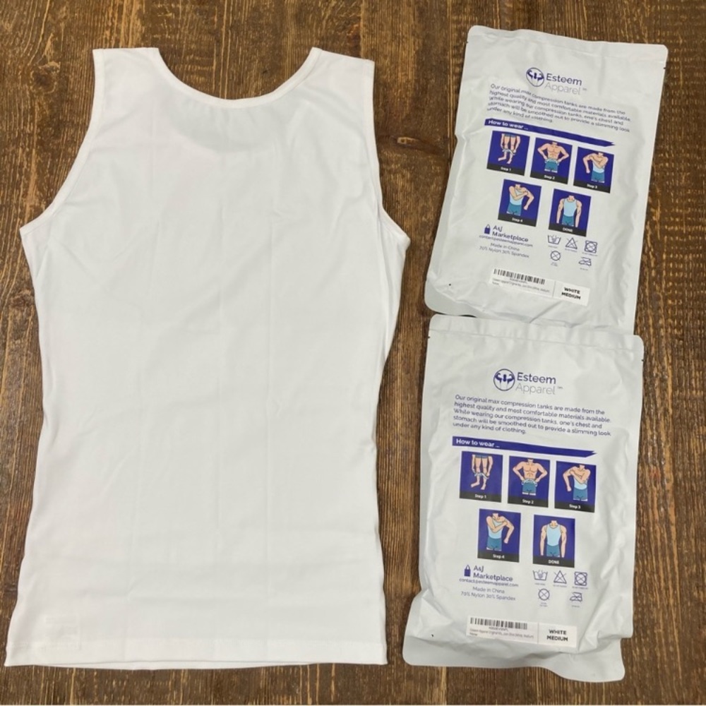 Lot of 2 Men’s Compression Tanks Sz Medium White Slimming Undershirt Shapewear - Picture 2 of 14